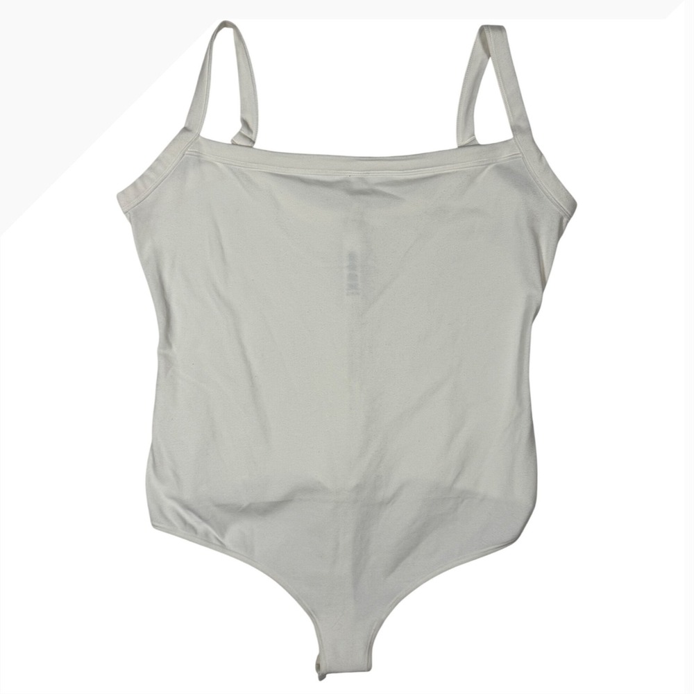 NWOT SKIMS Cotton Jersey Scoop Neck Bodysuit, Ivory White Thong Stretch, Size XL